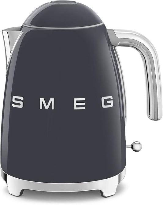 SMEG KLF03 7 Cup Electric Water Kettle, Retro-Style, Soft-Opening Lid, Auto Shut-Off, 360° Swivel Base – Grey