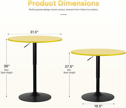 Athena Collection Bar Table Modern Round Cocktail Table Height Adjustable, Tall Bistro Pub Table with Sturdy Base, Suitable for Home, Kitchen, Pub, Restaurant, Yellow