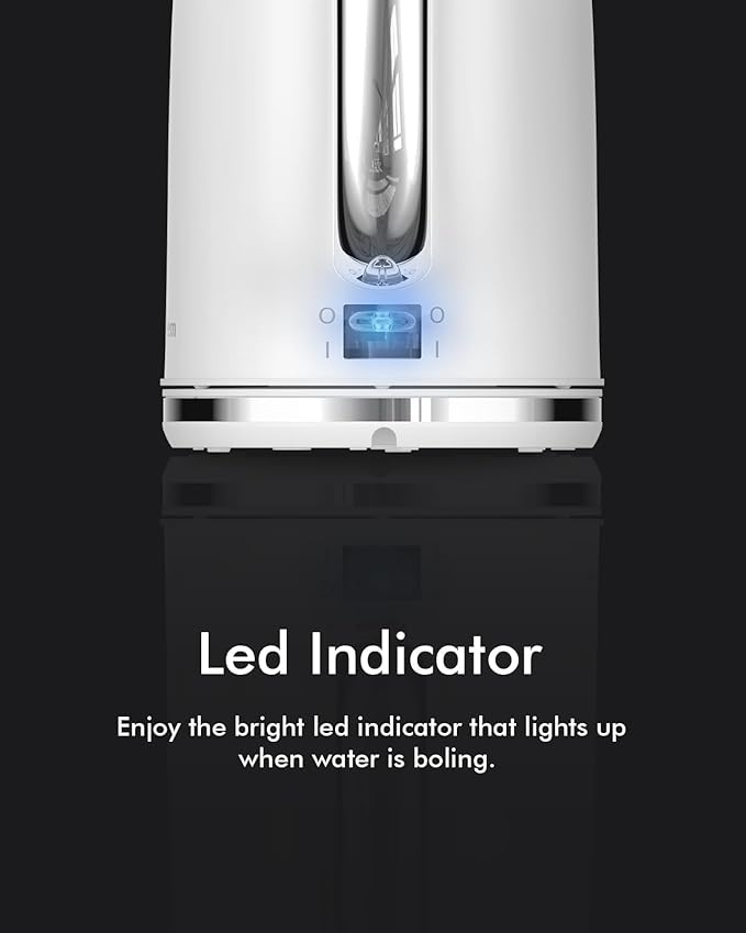 Electric Tea Kettle for Boiling Water, Wide Open Lid Stainless Steel Water Boiler, 1500W/1.7L for Coffee/Tea Brewing, Auto Shut Off & Boil Dry Protection