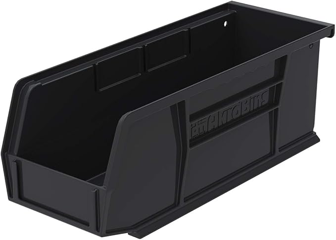 Akro-Mils 30224 AkroBins Plastic Storage Bins, Space-Saving Stackable Bins for Garage, Pantry, Craft Organization, 11" L x 4" W x 4" H, Black, 12-Pack