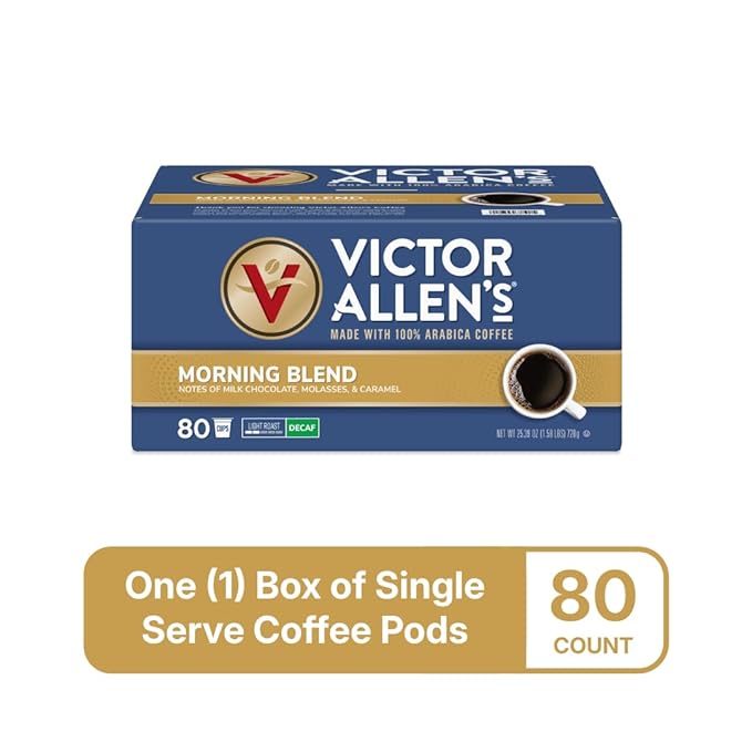 Victor Allen's Coffee Decaf Morning Blend, Light Roast, 80 Count, Single Serve Coffee Pods for Keurig K-Cup Brewers