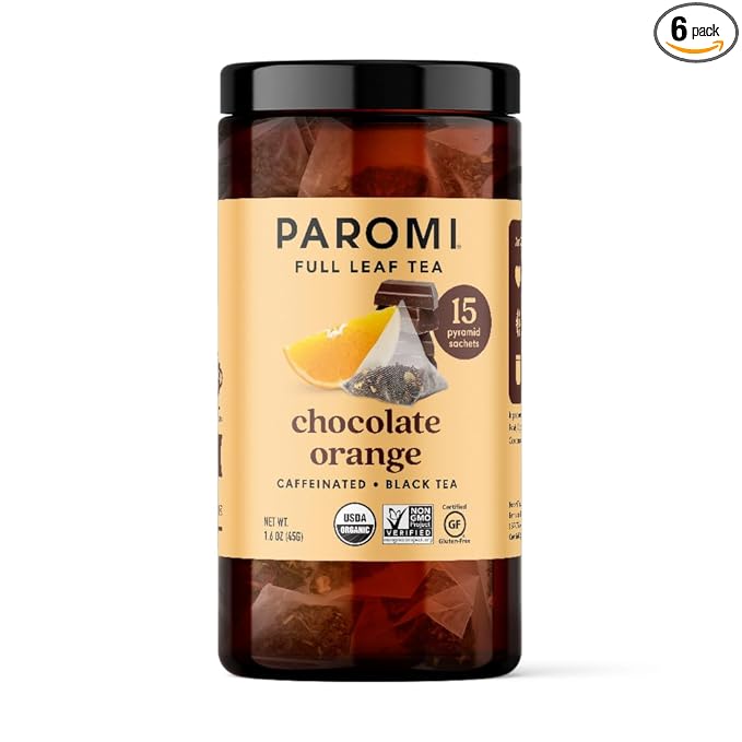 Paromi Chocolate Orange Organic Black Tea, Signature Jar, 15 Count