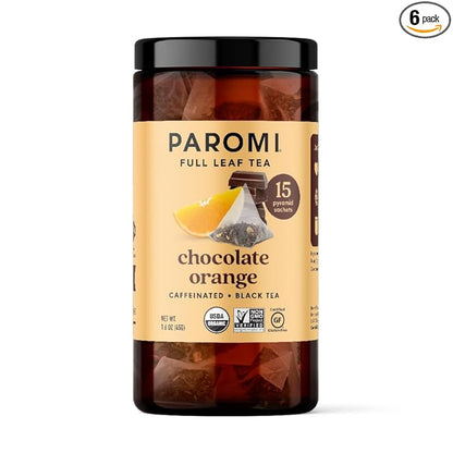Paromi Chocolate Orange Organic Black Tea, Signature Jar, 15 Count