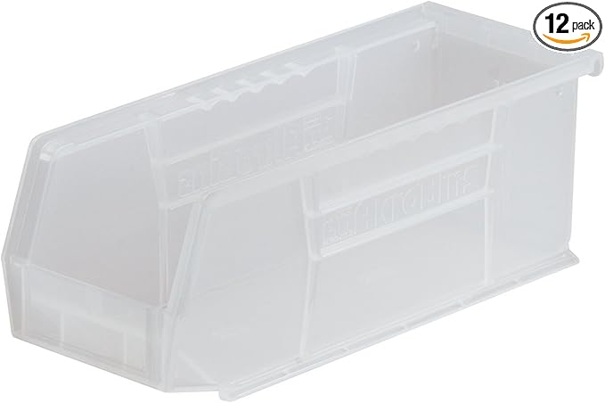 Akro-Mils 30224 AkroBins Plastic Storage Bins, Space-Saving Stackable Bins for Garage, Pantry, Craft Organization, 11" L x 4" W x 4" H, Clear, 12-Pack