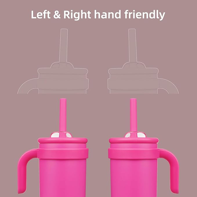 18 oz Tumbler with Side Handle, Insulated Water Bottle with Straw and 2 in 1 Lid, Stainless Steel Cup Travel Coffee Mug for Sports Office Gym,Fuchsia