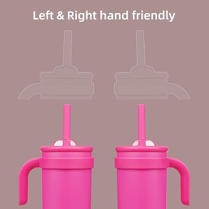 18 oz Tumbler with Side Handle, Insulated Water Bottle with Straw and 2 in 1 Lid, Stainless Steel Cup Travel Coffee Mug for Sports Office Gym,Fuchsia