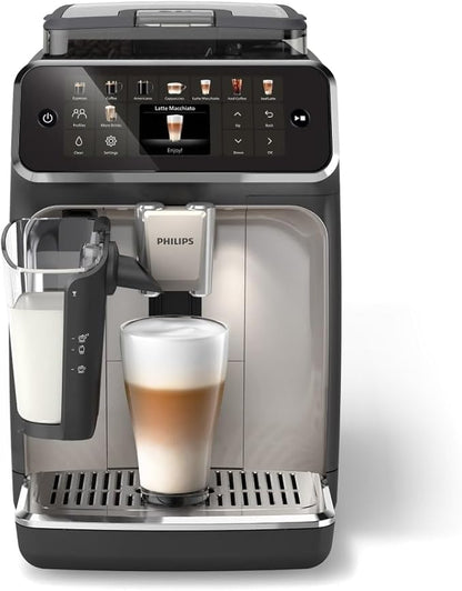 PHILIPS 5500 Series Fully Automatic Espresso Machine - LatteGo Milk System, Integrated Grinder, 20 Hot & Iced Coffee Pre-Sets, Quick Start, SilentBrew, 15-Bar Pressure, Black Chrome (EP5544/94)