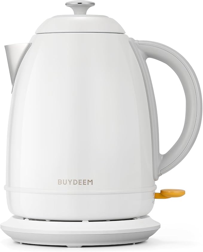 BUYDEEM K640 Stainless Steel Electric Tea Kettle with Auto Shut-Off and Boil Dry Protection, 1.7 Liter Cordless Hot Water Boiler with Swivel Base, 1440W, Arctic White
