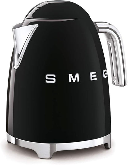 SMEG 50's Retro Style Electric Water Kettle with Automatic Shutoff, Removable Base, and Water Indicator, KLF03BLUS, Black