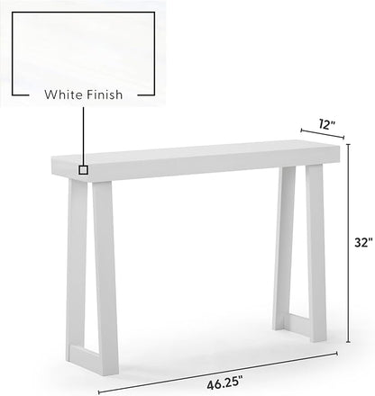Plank+Beam Solid Wood Console Table, 46.25 Inch, Sofa Table, Narrow Entryway Table for Hallway, Behind The Couch, Living Room, Foyer, Easy Assembly, White