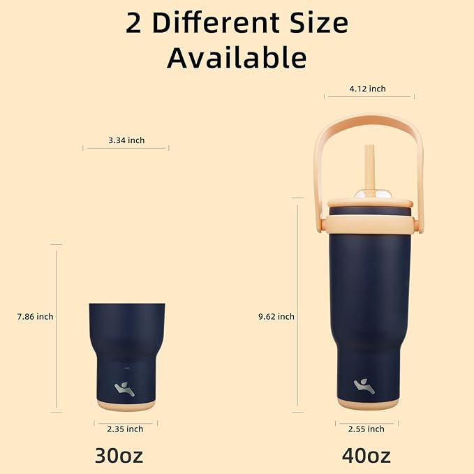 40 oz Tumbler with Side Handle, Insulated Water Bottle with Straw and 2 in 1 Lid, Stainless Steel Cup Travel Coffee Mug for Sports Office Gym,Navy Blue