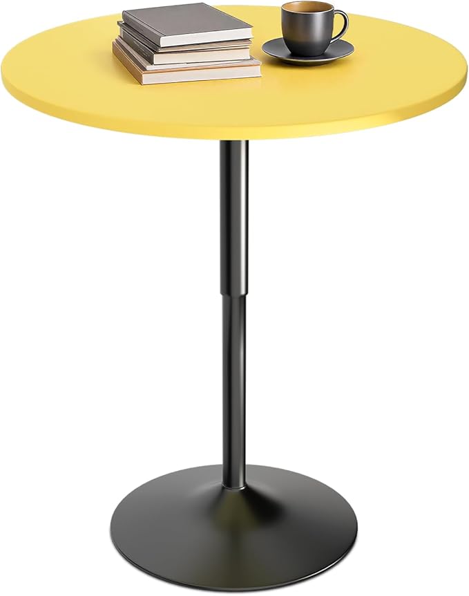 Athena Collection Bar Table Modern Round Cocktail Table Height Adjustable, Tall Bistro Pub Table with Sturdy Base, Suitable for Home, Kitchen, Pub, Restaurant, Yellow