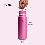 Load image into Gallery viewer, Hydro Flask Water Bottle - Insulated Stainless Steel - Wide Mouth Flex Straw Lid, Non Spill, Leakproof and Refillable in 40 Oz Reef Pink