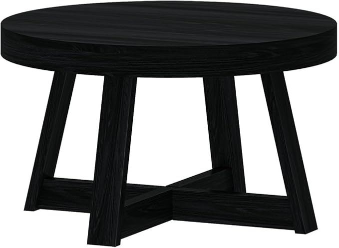 Plank+Beam Classic Round Coffee Table, 30 Inch Farmhouse Coffee Table, Mini Center Tables for Small Spaces, Small Living Space Tea Table, Black Wirebrush