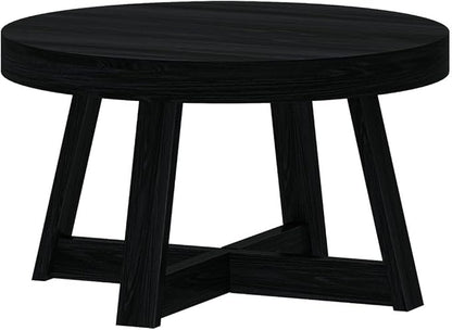 Plank+Beam Classic Round Coffee Table, 30 Inch Farmhouse Coffee Table, Mini Center Tables for Small Spaces, Small Living Space Tea Table, Black Wirebrush