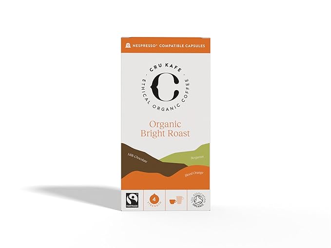 Cru Kafe Bright Roast USDA Organic Espresso Coffee Capsules (50 Pods) Fairtrade Coffee Pods Compatible with Nespresso Original Line and Pixie Machines