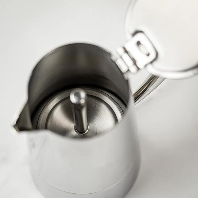 Cuisinox Moka Pot Coffee Espresso Maker – Stainless Steel Roma Stovetop Espresso Coffee Maker, Induction Compatible, Durable Long-Lasting, Dishwasher Safe, Heat-Resistant Handle, 4-Cup, 200ml, 7oz