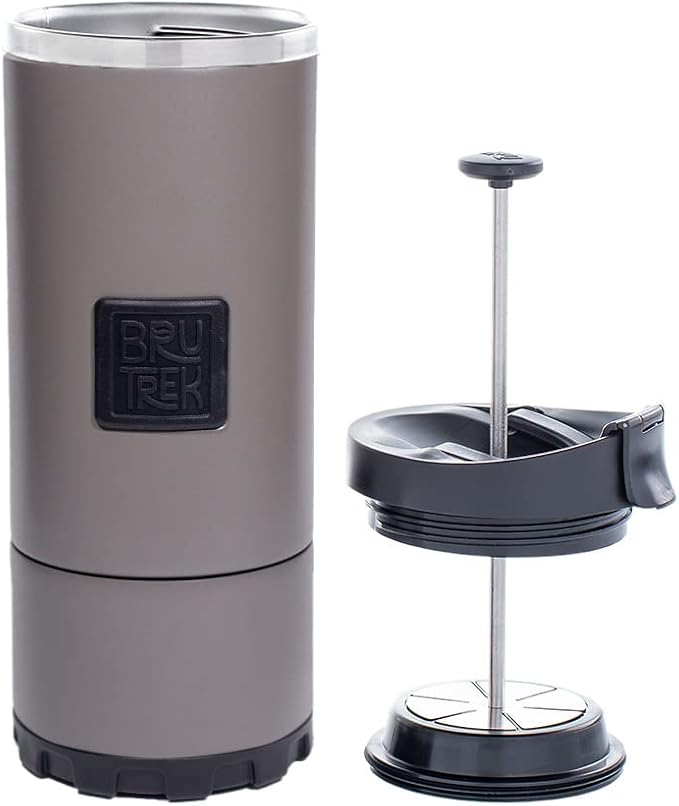 OVRLNDR Travel Coffee French Press, 24 fl.oz Capacity, Double Wall Vacuum Insulated, Easy To Clean Removable Bottom, Locking No Spill Lid, On The Go Coffee Brewing (Storm Gray)