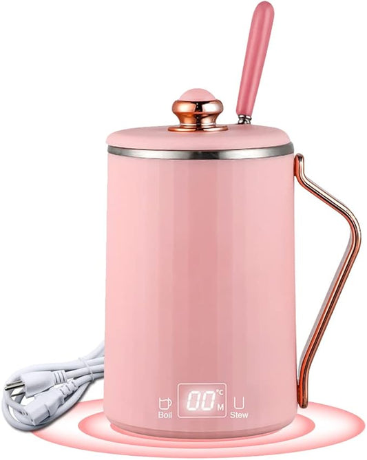 WOOLALA 110V Electric Kettle Stew Cup with Digital Screen, 450ML Small Slow Cooker Personal Health Cup - 7Mins Fast Boiling with Temperature Control, Timer for Home/Office/Travel