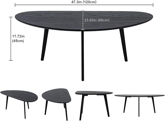 FIRMINANA Mid Century Modern Coffee Table, Oval Black Coffee Table for Living Room & Small Spaces, 47.3" W x 23.63" D x 17.72" H