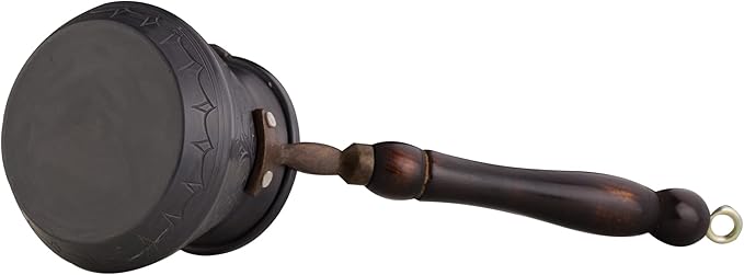 BCS 12 Oz Copper Turkish Greek Arabic Coffee Pot with Wooden Handle (4 servings) Cezve Ibrik Briki Stovetop Coffee Maker (Includes Wooden Spoon)