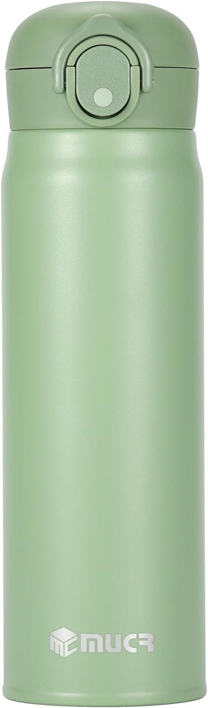 17 oz / 500 ml Insulated Water Bottle, Stainless Steel Thermo Coffee Travel Mug, Thermal Cup with Snap Flip Lid, BPA Free for Hot and Cold Drinking, Green