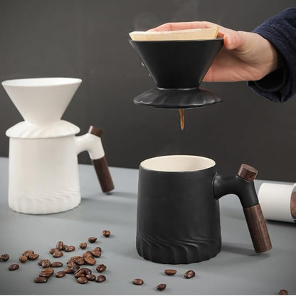 Handmade Black Pour Over Coffee Maker Set, Ceramic Coffee Dripper Brewer Heat Resistant Coffee Pot Decanter ACM01W