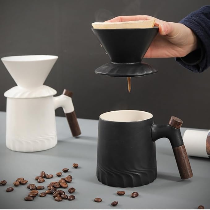 Handmade Black Pour Over Coffee Maker Set, Ceramic Coffee Dripper Brewer Heat Resistant Coffee Pot Decanter ACM01W