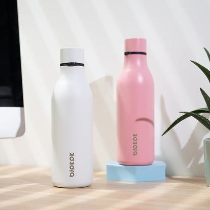 BJPKPK Insulated Water Bottles, 18 oz Stainless Steel Metal Water Bottle with Strap, BPA Free Leak Proof Jugs, Mugs, Flasks, Reusable Thermal Flasks for Sports & Travel, White