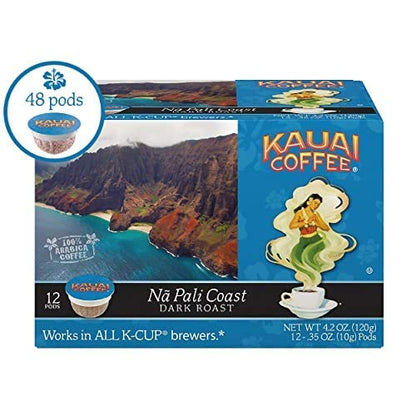 Kauai Coffee Na Pali Coast Dark Roast - Compatible with Keurig Pods K-Cup Brewers (4 Packs of 12 Single-Serve Cups)