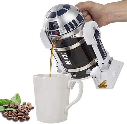 TEENKON French Press Insulated 304 Stainless Steel Coffee Maker, 32 Oz Robot R2D2 Hand Home Coffee Presser, with Filter Screen for Brew Coffee and Tea (White)