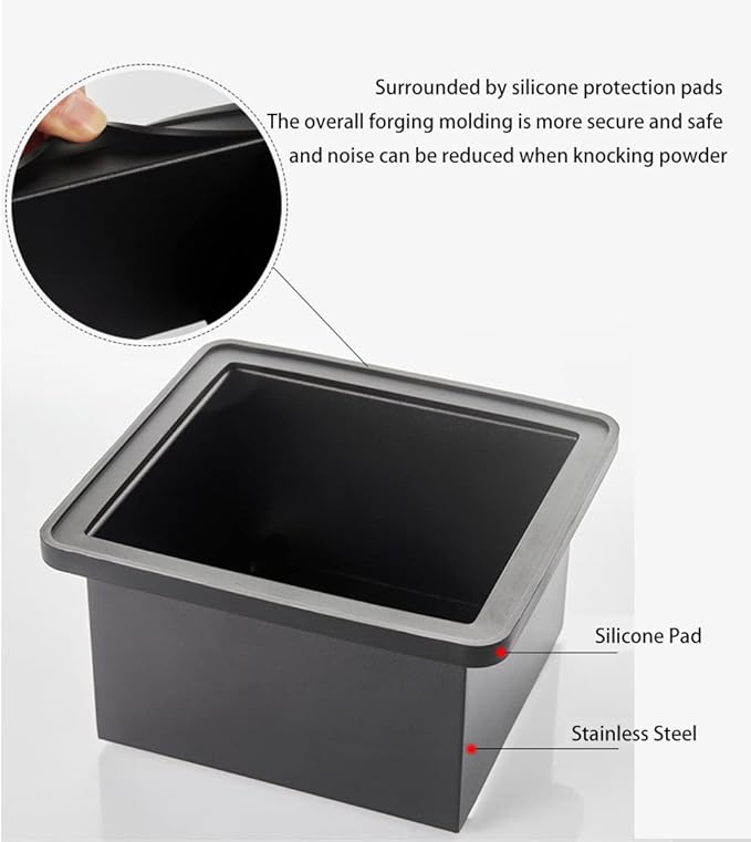 Coffee Knock Box, Stainless Steel Dump Bin Espresso Knock Box for Coffee Grounds with Removable Non-Slip Base Shock-Absorbent for Knocking Portafilter Filter Grinds (L)
