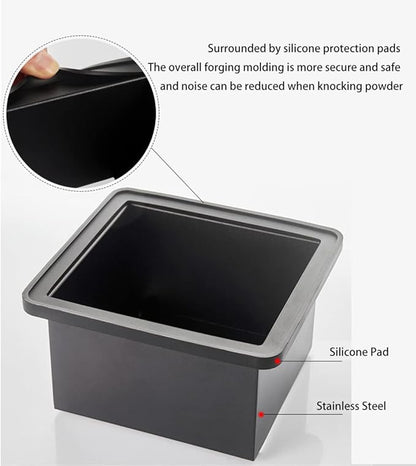 Coffee Knock Box, Stainless Steel Dump Bin Espresso Knock Box for Coffee Grounds with Removable Non-Slip Base Shock-Absorbent for Knocking Portafilter Filter Grinds (S)