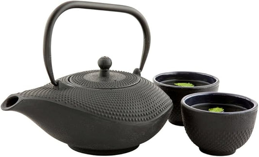 Restaurantware Tetsubin 34 Ounce Cast Iron Teapot 1 With Strainer Iron Teapot - Retains Heat Curved Handle Black Cast Iron Japanese Tea Kettle Hobnail