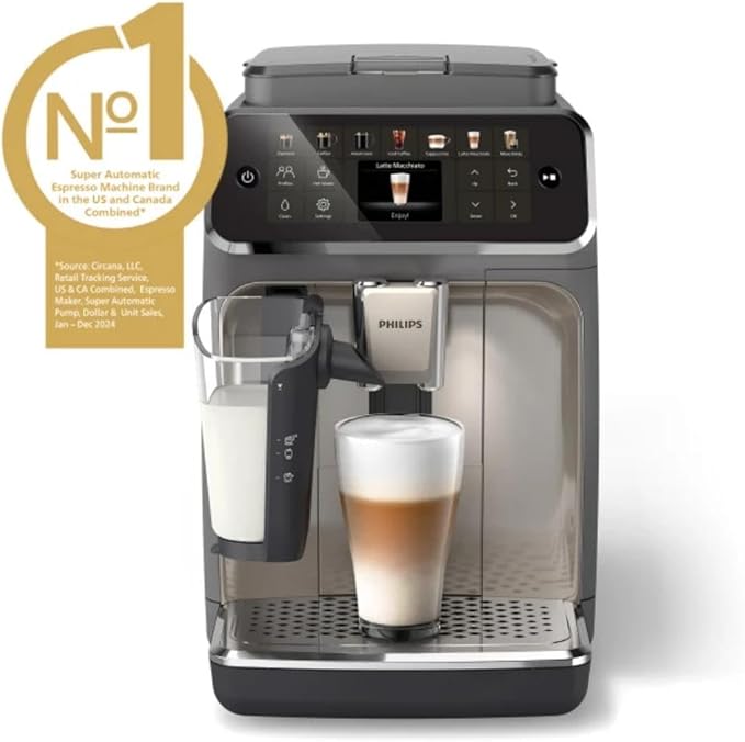 PHILIPS 4400 Series Fully Automatic Espresso Machine – 12 Hot & Iced Coffees, Quick-to-Clean LatteGo Milk System, SilentBrew, QuickStart, Ceramic Grinder, Cashmere Grey (EP4444/90)