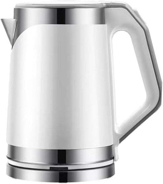 2.0L Stainless Steel Electric Kettle, Double-Wall Anti-Scald Design, Rapid Boil, Auto Shut-Off, Elegant White with Chrome Trim