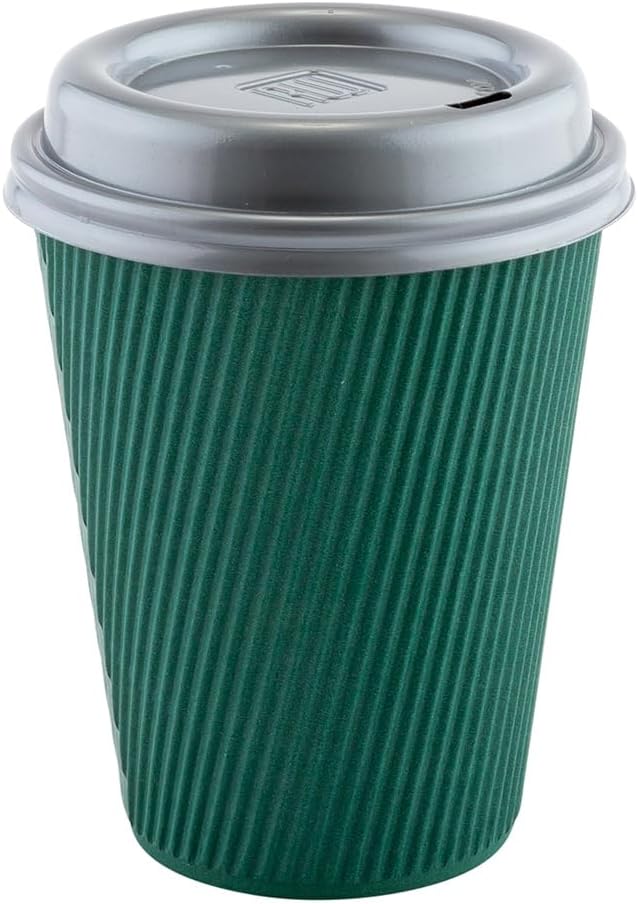 Restaurantware-12 Ounce Disposable Coffee Cups, 500 Ripple Wall Hot Cups For Coffee - Lids Sold Separately, Rolled Rim, Forest Green Paper Insulated Coffee Cups, For Hot Coffee, Tea, And More