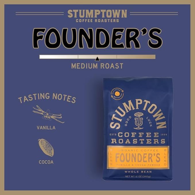 Stumptown Coffee Roasters, Founder's Blend - Organic Whole Bean Coffee - 12 Ounce Bag, Flavor Notes of Vanilla and Cocoa Powder