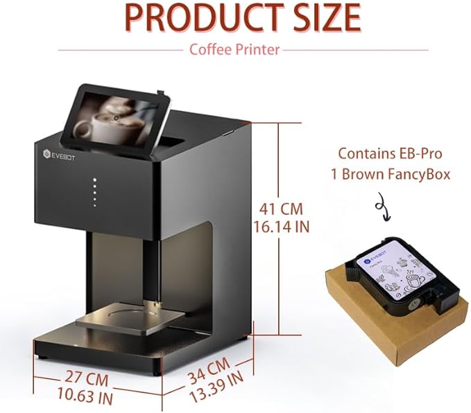 Coffee Latte Art Machine EB-Pro Customized Photo Selfie Printing with Camera Cake Desserts DIY Personalized Decoration for Cafes Bars Museums, Brown FancyBox - White
