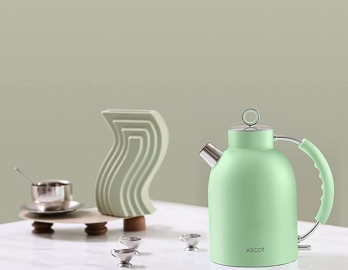 Electric Kettle ASCOT, Tea Kettle Hot Water Kettle Stainless Steel Kettle 1.5L 1500W Retro Tea Heater & Boiling Water, Auto Shut-Off and Boil-Dry Protection (Matte Green)