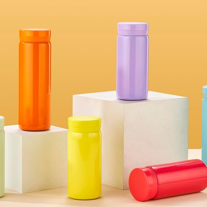 Mini Thermos Cute Water Bottle - 7 oz Tiny Insulated Vacuum 18/10 Stainless Steel Small Flask - Leak Proof & Spill Proof & Keeps Cold and Hot for Drink, Coffee, Tea - Yellow