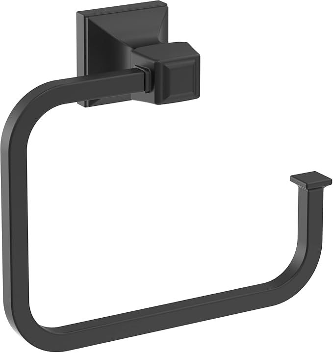 Amerock BH36022MB | Matte Black Towel Ring | 5-3/4 in (146 mm) Length Towel Holder | Mulholland | Hand Towel Holder for Bathroom Wall | Small Kitchen | Bath Accessories