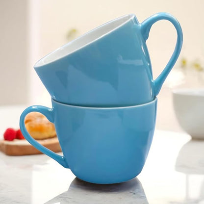 MECOWON 30 OZ Porcelain Coffee Mugs, Set of 2 Large Mugs for Soup, Cereal and Salad (skyblue)