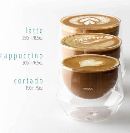 KRUVE IMAGINE Coffee Cups - Handcrafted Double-Wall Glass Cups (Set of 2, (50oz/150ml) - Perfect for Latte Art & Espresso - Durable Borosilicate Glass - Ideal Gift for Coffee Mugs Lovers - Cortado