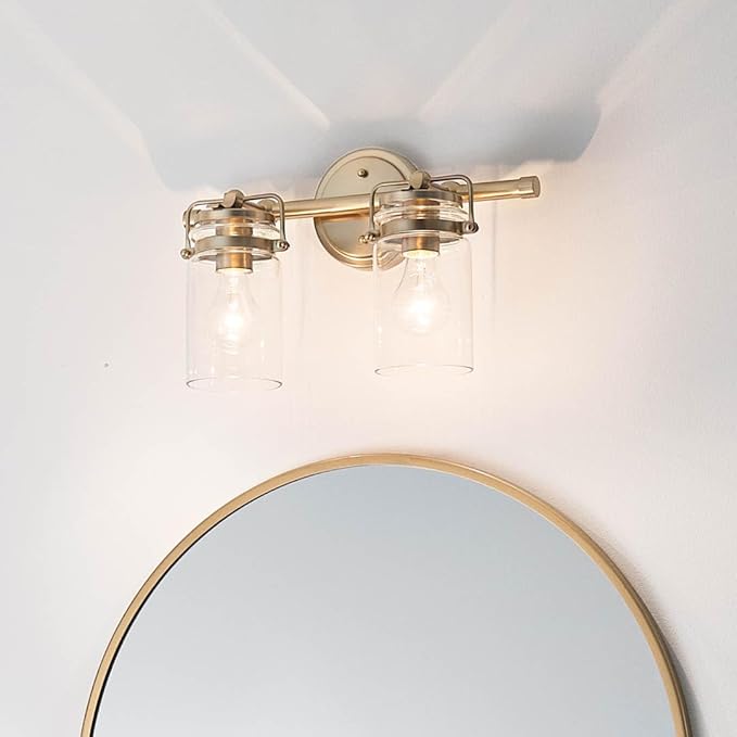 Kichler Brinley 2 Light Vanity Light in Champagne Bronze with Clear Glass for Bathroom and Powder Room, (15.75" W x 10.25" H),45688CPZ
