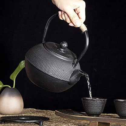 40.6oz Cast Iron Teapot, Japanese Tetsubin Tea Kettle for Stovetop Safe, Black Cast Iron Tea Kettle with Infuser for Loose Leaf, Tea Pot with Enameled Interior, Gift for Tea Lovers