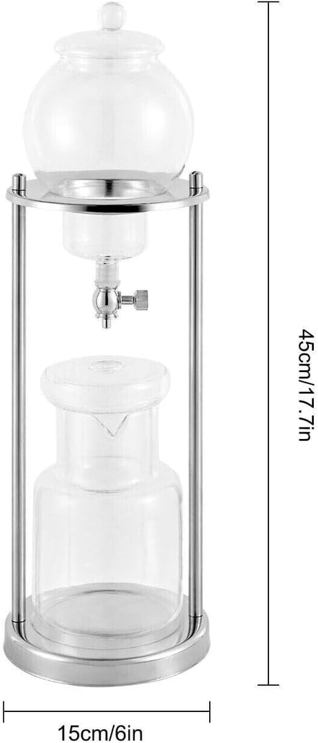 Iced Coffee Cold Brew Drip Tower Coffee Maker with Measuring Spoon, Stainless Steel Filter, Wooden, 6-8 Cup (Silver)