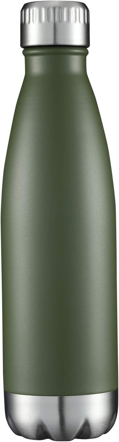 HASLE OUTFITTERS 17oz Stainless Steel Water Bottles, Vacuum Insulated Double Walled Powder Coated Reusable Metal Sports Water Bottles Keep Drinks Hot and Cold, ArmyGreen, 1Pack