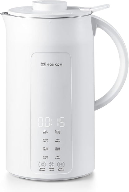 MOKKOM Nut Milk Maker, 42oz Automatic Almond Milk Machine for Homemade Plant-Based Milk, Oats, Soy, Dairy Free Beverages, Soy Milk Maker with Delay Start/Keep Warm/Self-Cleaning/Boiling, White