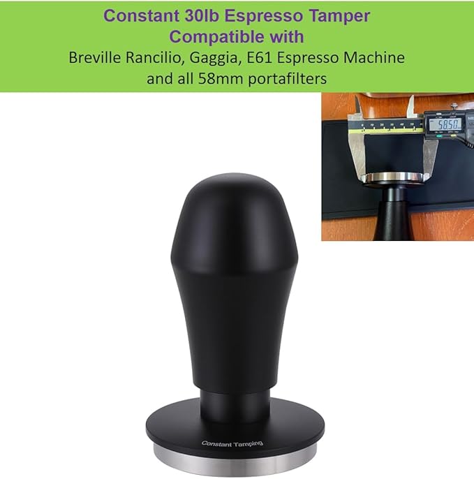 58mm Espresso Tamper 30lbs Calibrated Coffee Tamper Stainless Steel Hand Tamper Compatible with Rancilio Breville Gagia E61 GroupHead Bottomless Portafilter Tamper-Flat Base, Black